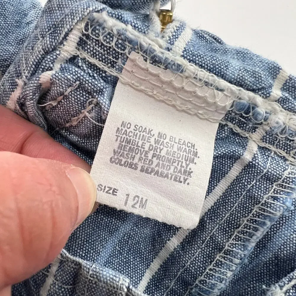 Oshkosh B’Gosh Vintage baby boys blue denim pin striped overalls size 12 Months